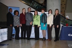 The staff of the Goldman Sachs 10,000 Small Businesses Program (left to right): Kelvin Gipson, Alumni Manager; Klassi Duncan, Business Advisor; Carla Coury, Executive Director; Jerry Lenaz, Business Support Services Director; along with NAWBO-NOLA's Myra Corrello, Tina Dandry-Mayes, Shelly Grimm-Latino, and Sheila Craft.  Missing: Gina Ruttley.